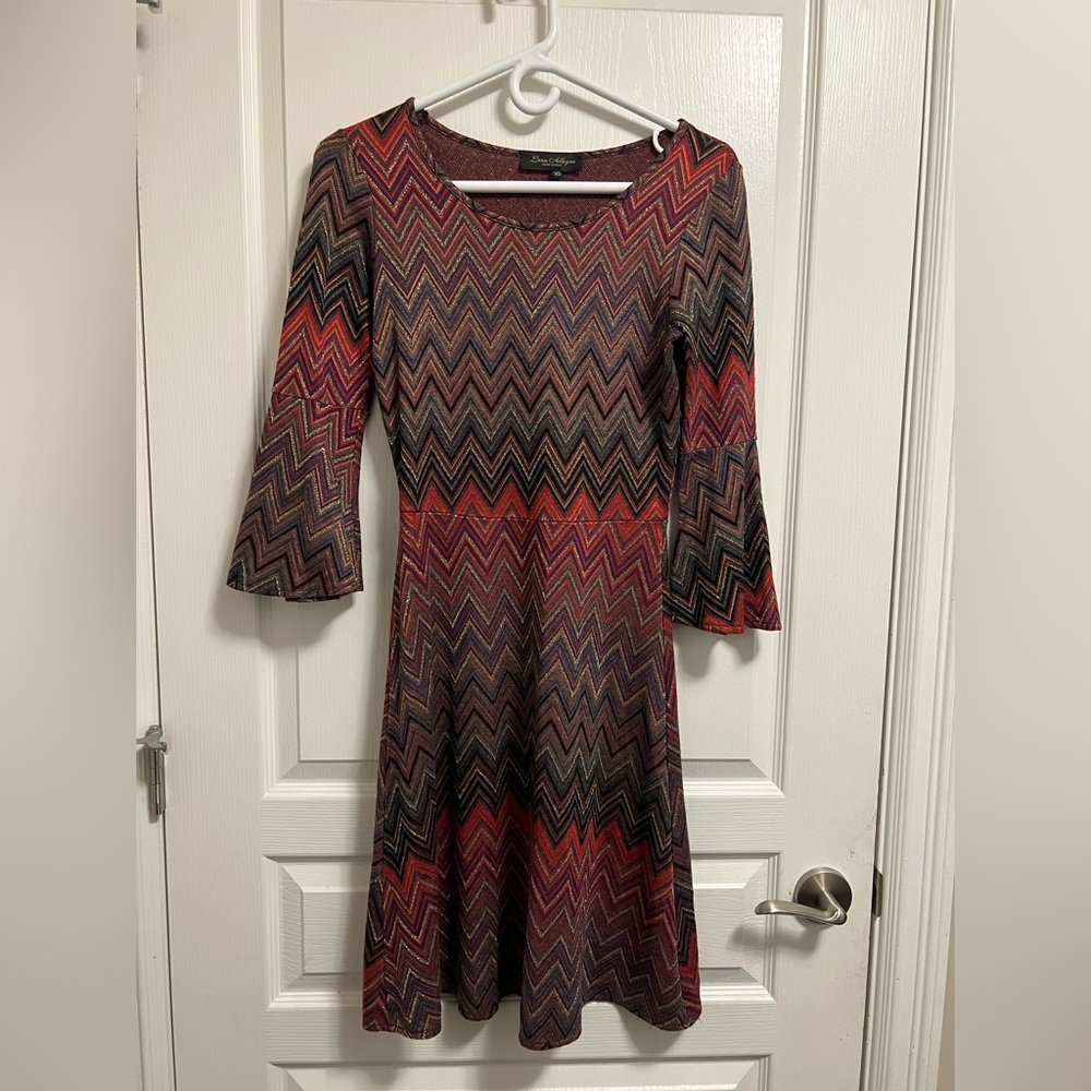 Multicolor Zigzag Long Sleeve Dress